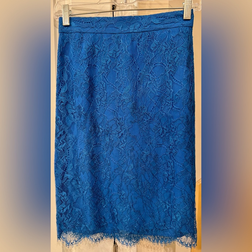 Emilio Pucci Cobalt Royal Blue Lace Silk Skirt Size 34 US 4 Made in Italy